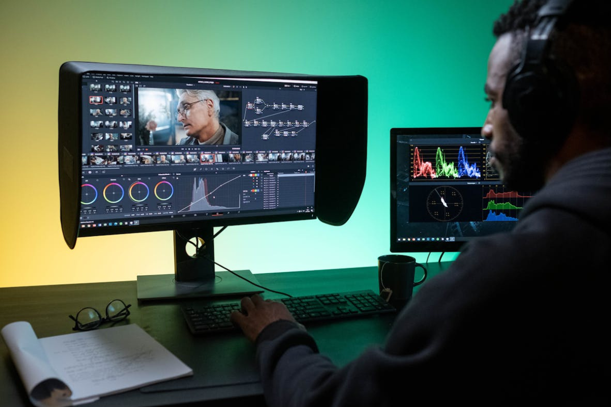 Pessoa editando vídeo